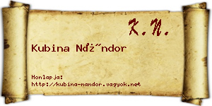 Kubina Nándor névjegykártya