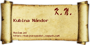 Kubina Nándor névjegykártya